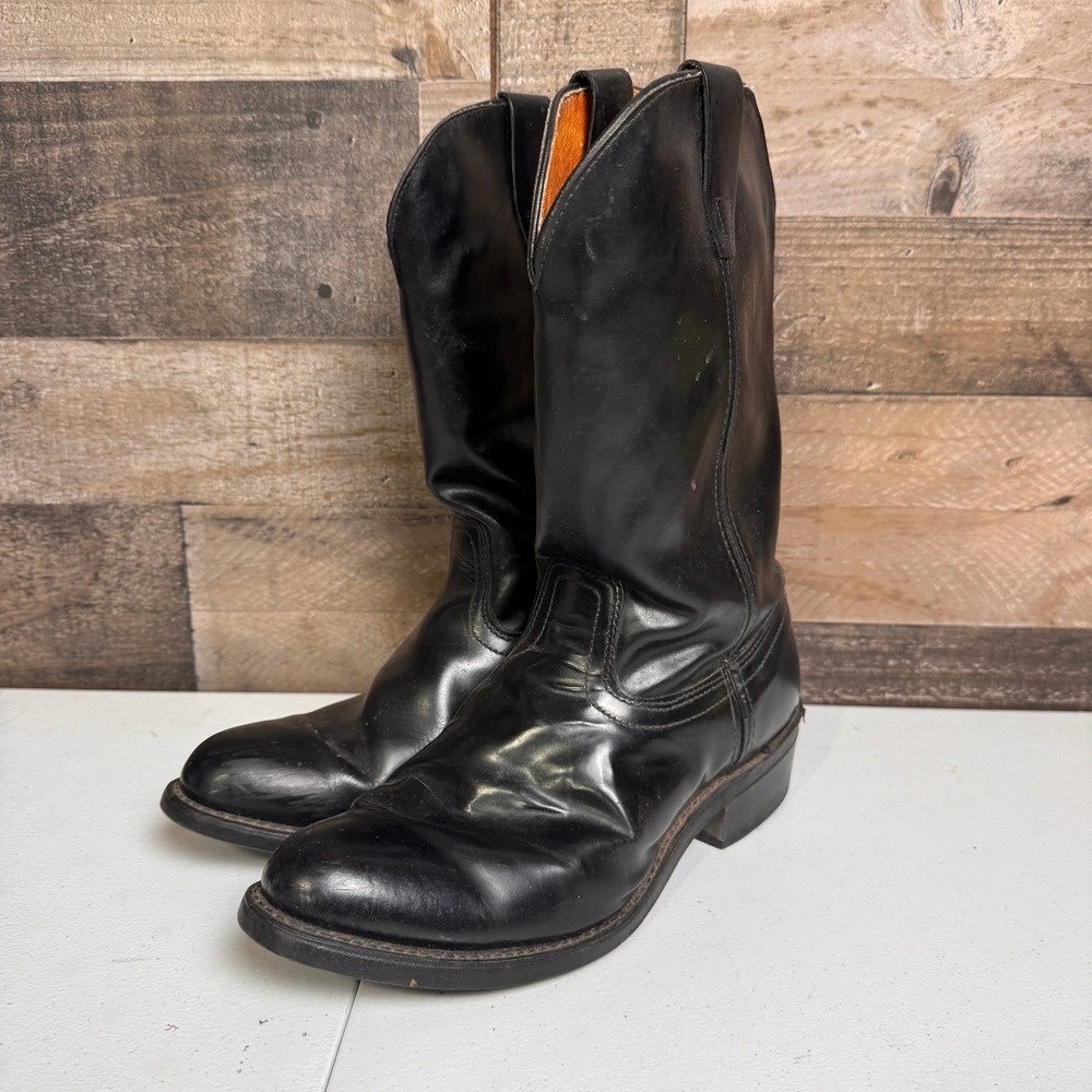Vulcan Boots Mens 10.5 Black Leather Pull On Work Cowboy 9690 Western Ranch